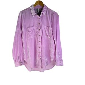 Anthropologie Pilcro Mara Relaxed Velvet Button Down Shirt pink/lilac Size 4
